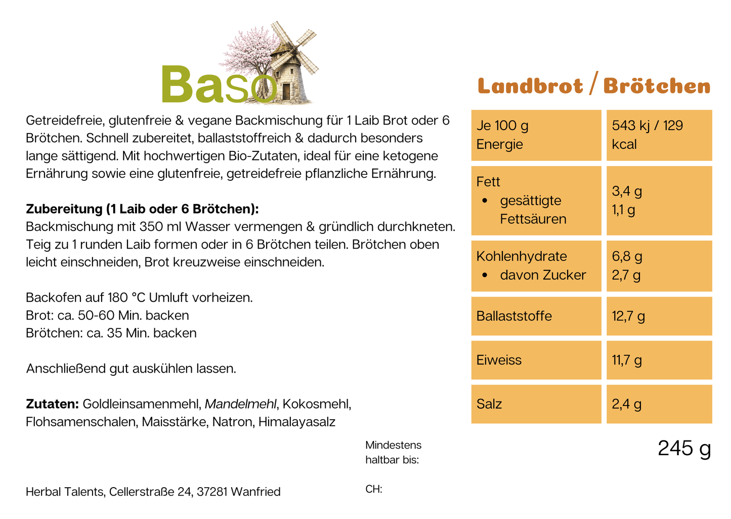 BASO Landbrot & Brötchen Backmischung, glutenfrei