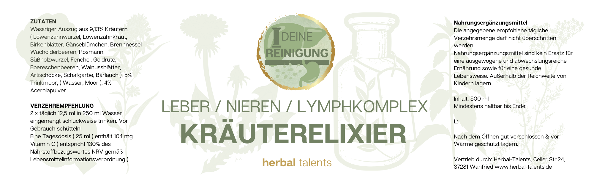 Kräuterelixier Leber / Nieren / Lymphkomplex