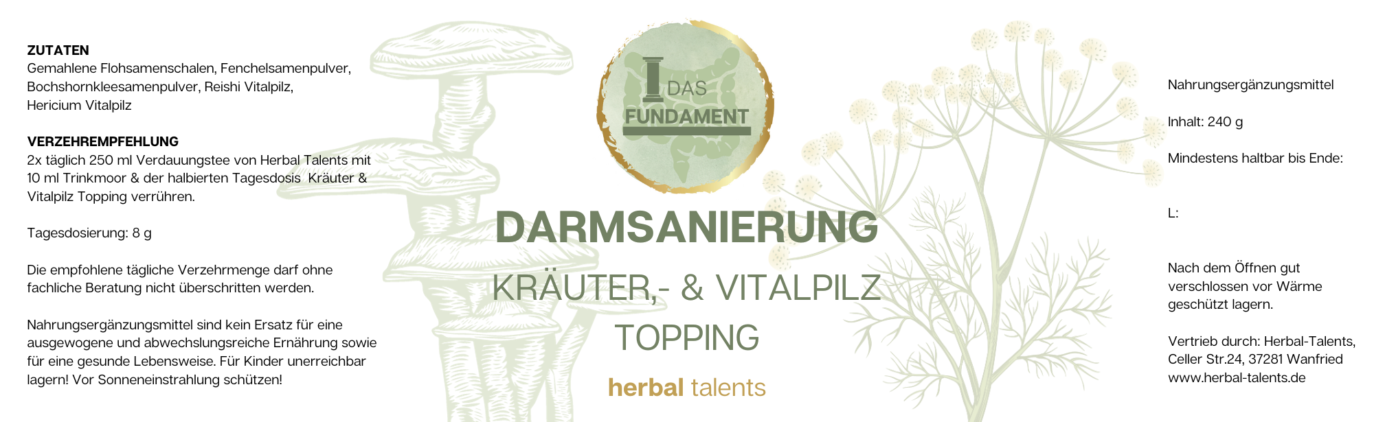 Kräuter- & Vitalpilz Topping für den Darm