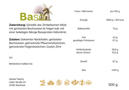 Gekeimtes Zimtpflaumenmüsli mit gerösteten Buchweizen & Feigen Probierglas