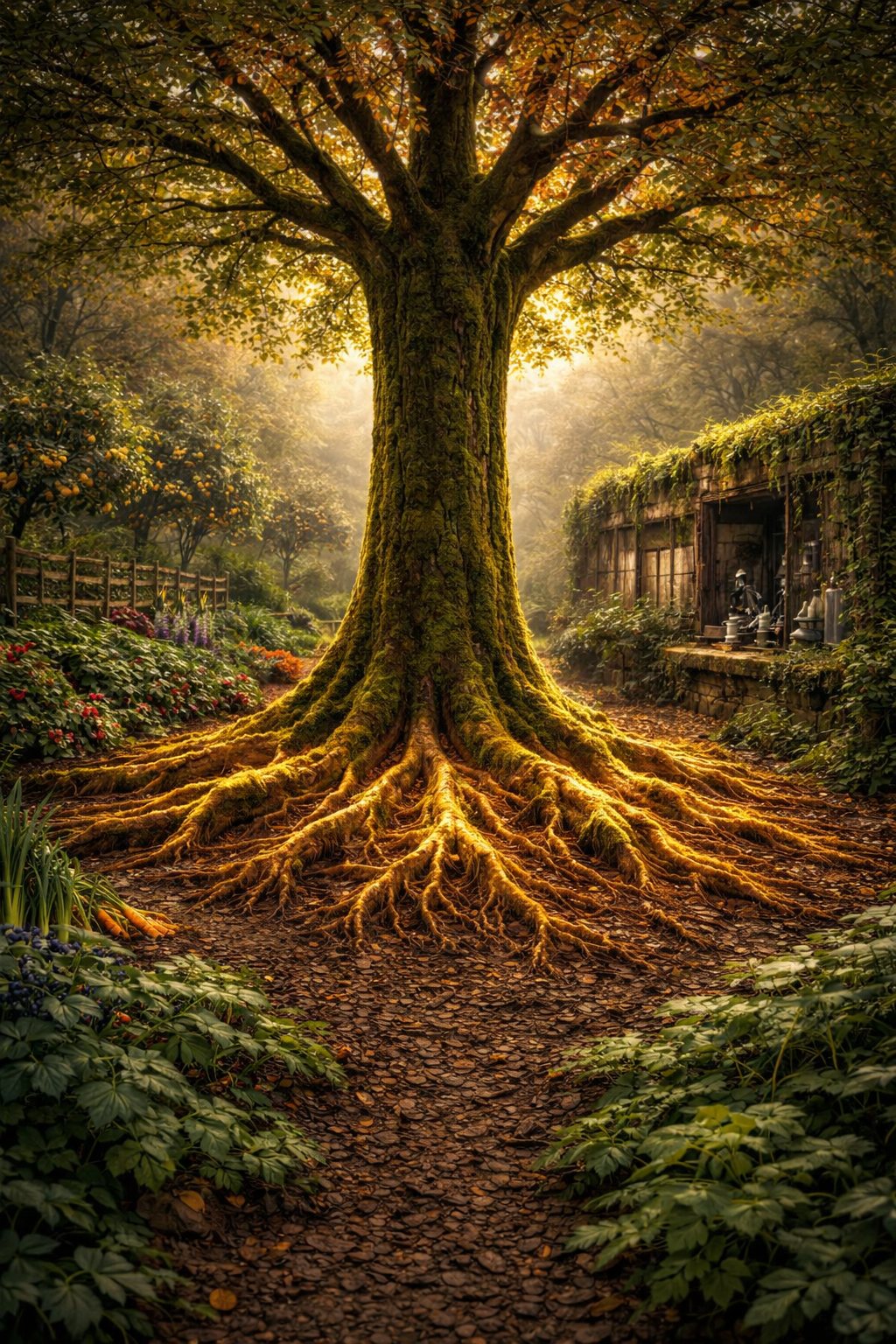 Baum mit Wurzel, Stamm und Krone
